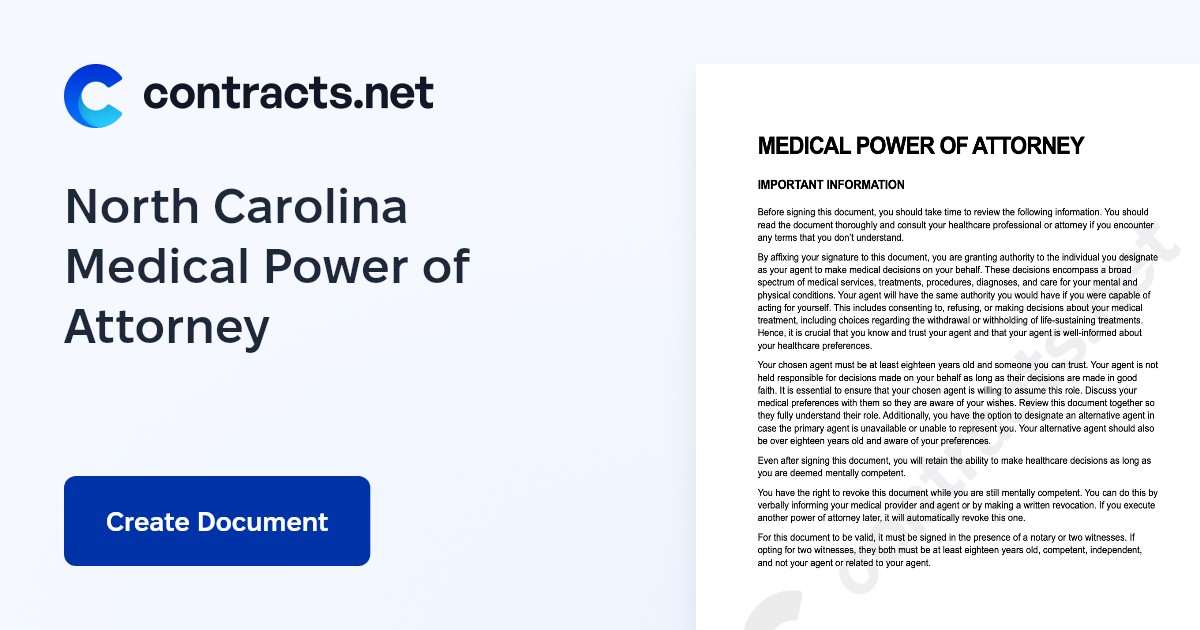 North Carolina Medical Power Of Attorney Form Pdf