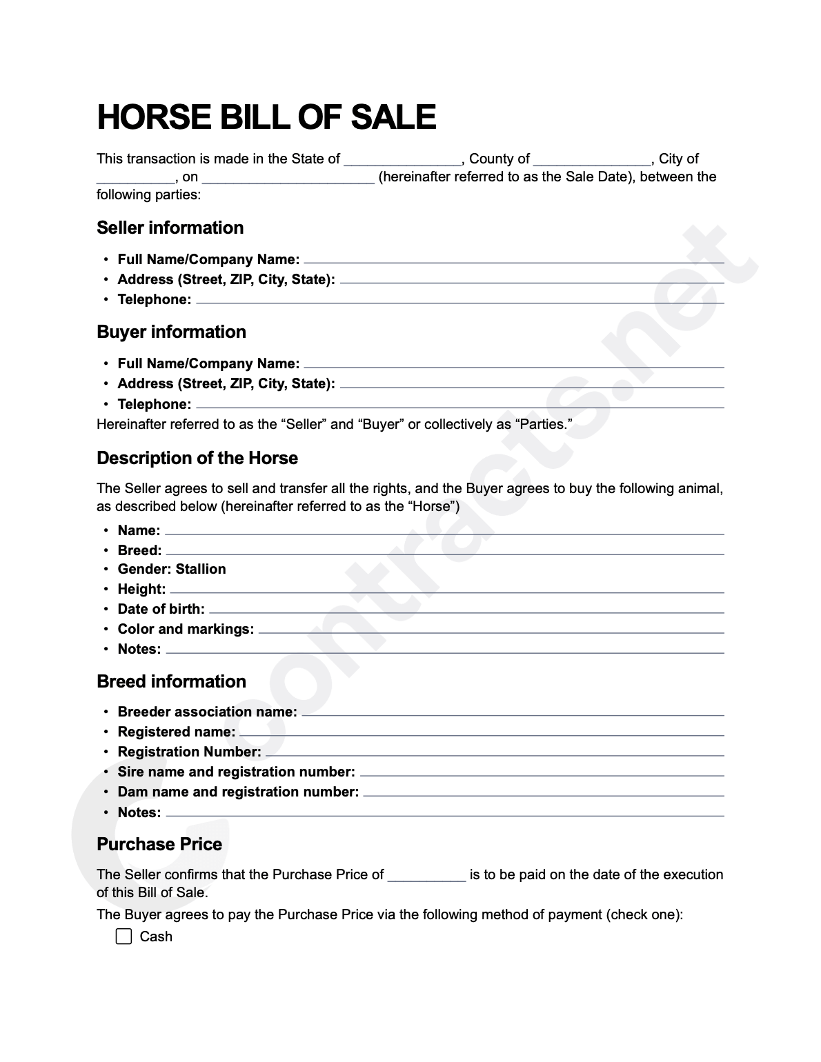 Horse Bill of Sale Form [PDF]