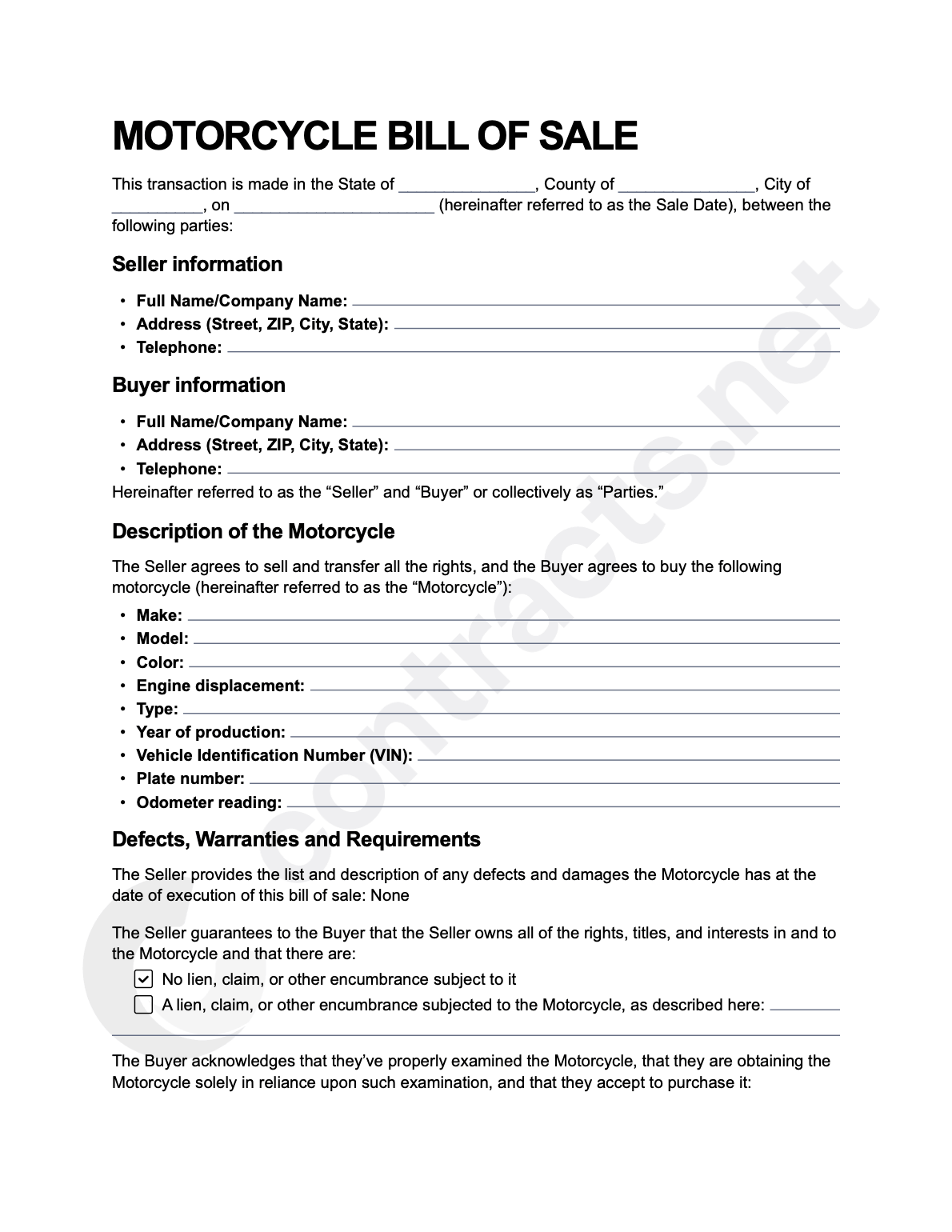 Motorcycle Bill of Sale Form [PDF]