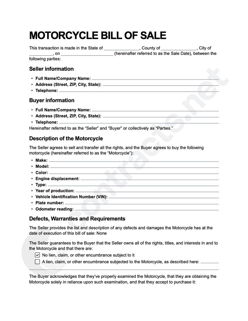Motorcycle Bill of Sale Form [PDF]
