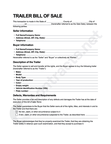 Trailer Bill of Sale Form [PDF]