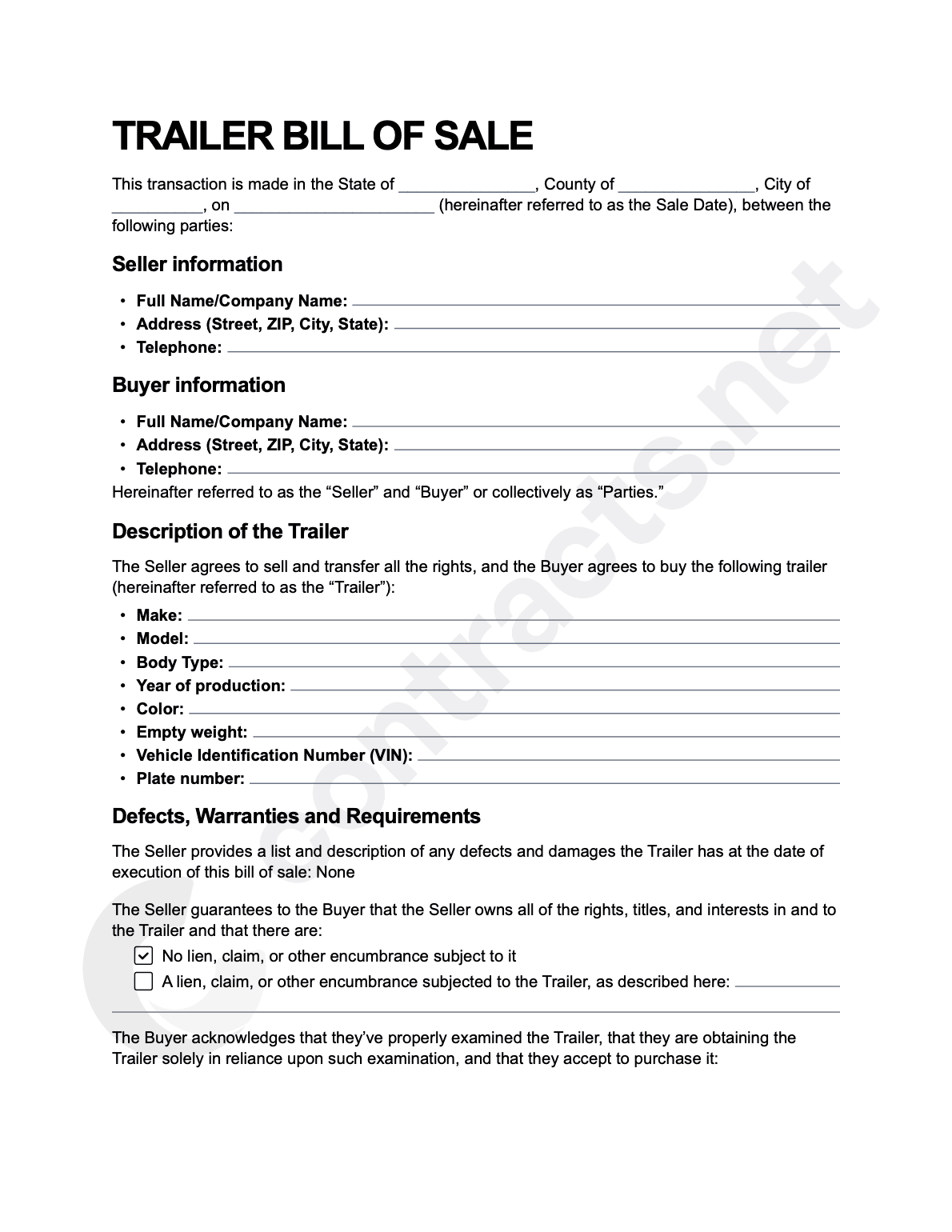 Trailer Bill of Sale Form [PDF]