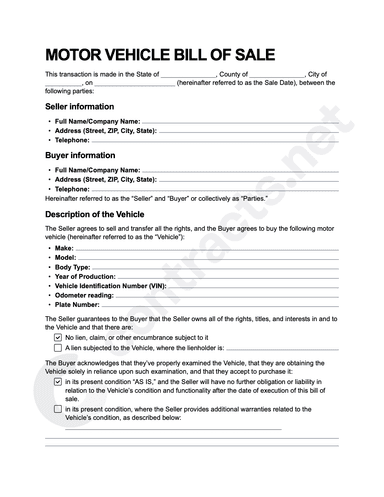 Download North Carolina Vehicle Bill of Sale Templates [PDF]