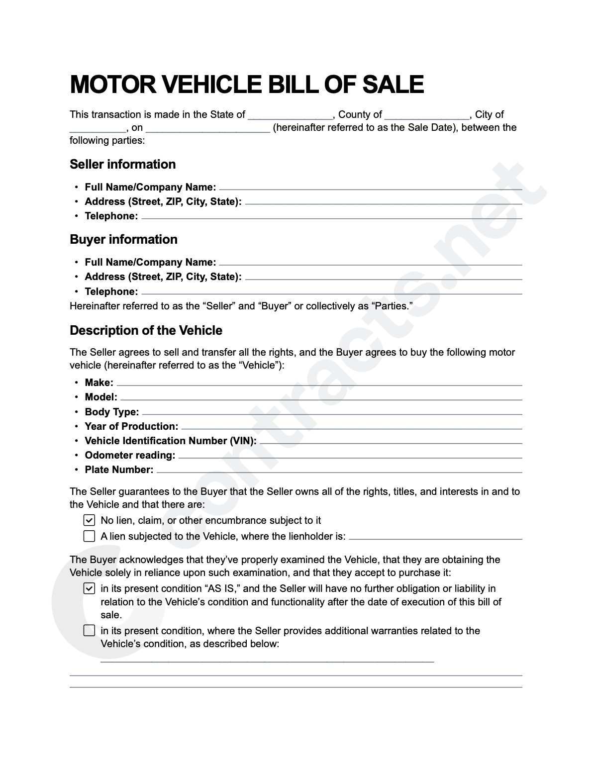 Download Connecticut Vehicle Bill of Sale Templates [PDF]