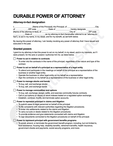 Free Durable (Financial) Power of Attorney Form [Download]