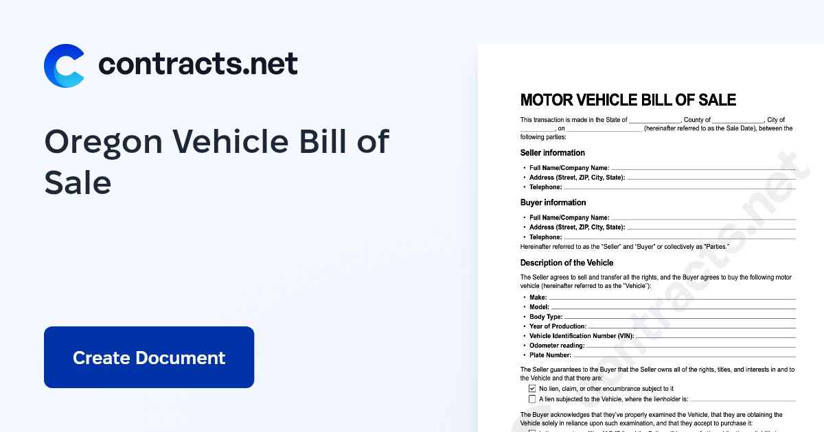 Download Oregon Vehicle Bill Of Sale Templates Pdf 3676