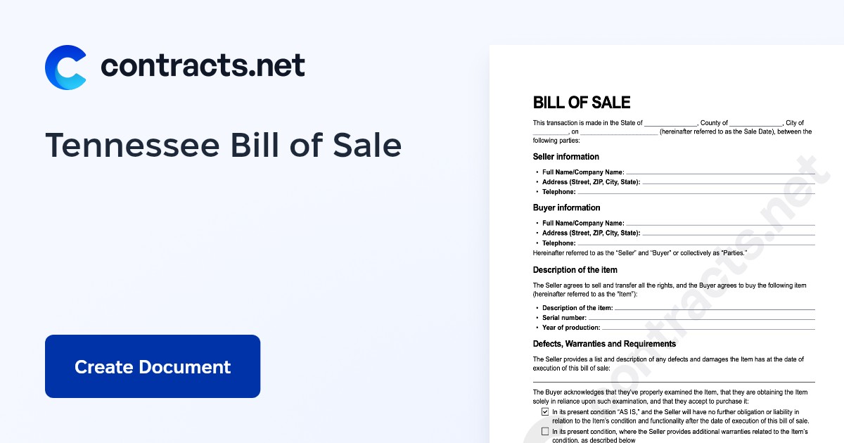 Download Tennessee Bill Of Sale Templates Pdf 