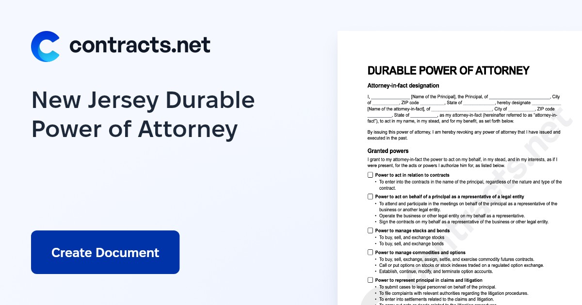 Download New Jersey Durable Power of Attorney Form [PDF]