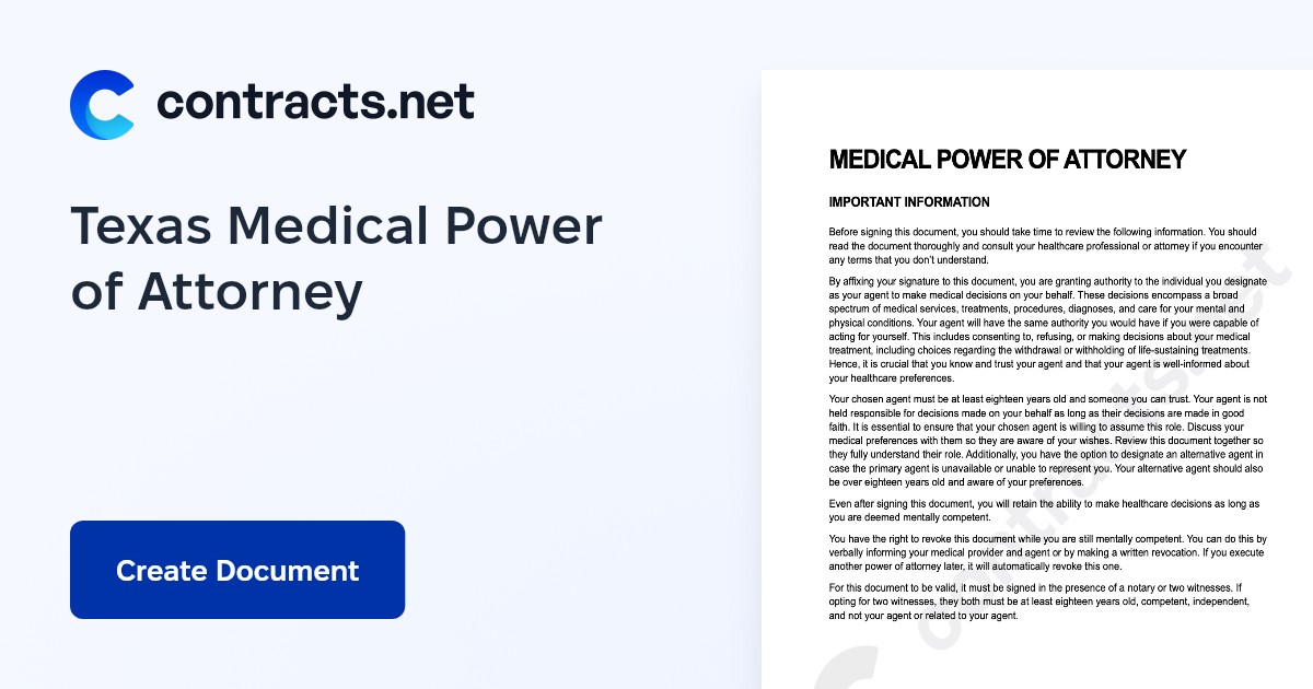 Texas Medical Power of Attorney Form [PDF]