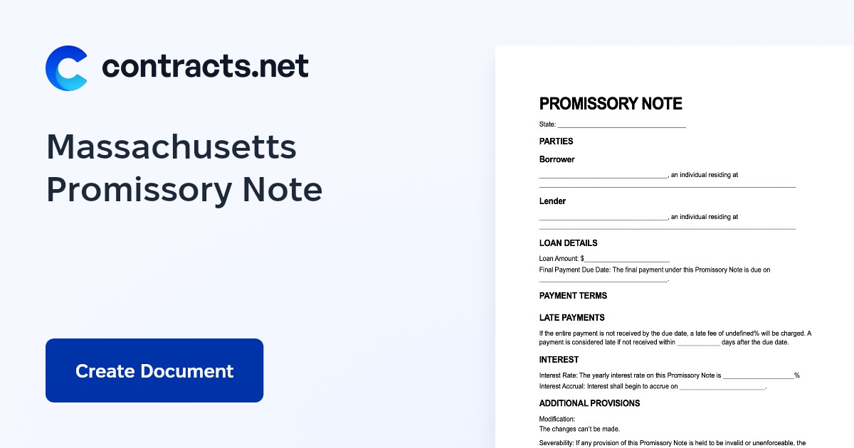 Massachusetts Promissory Note Template [PDF + Download]